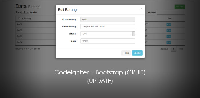  Update data ke database dengan codeigniter dan bootstrap