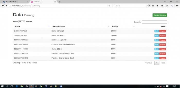  CRUD tanpa reload page dengan ajax dan datatable menggunakan codeigniter